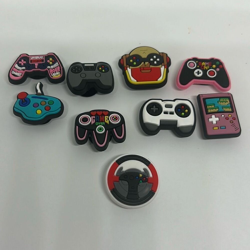 Set of 9 Video Game Shoe Charms – Controllers, Joysticks & Game Icons
